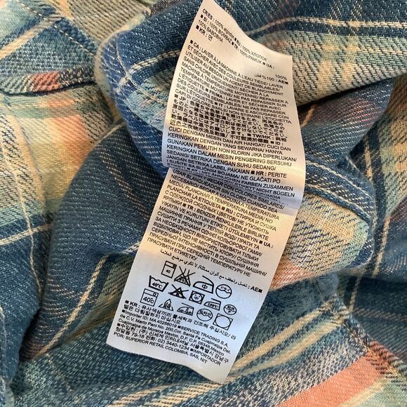 GAP Men’s Medium Shirt Blue Pink Plaid Long Sleeve Button Up Cotton Flannel - Picture 10 of 13